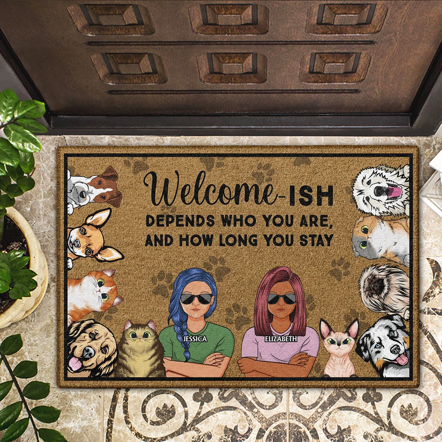 Welcome Ish Depends Who You Are Couples - Home Decor, Birthday, Housewarming Gift For Dog Lovers & Cat Lovers - Personalized Custom Doormat - Image 2
