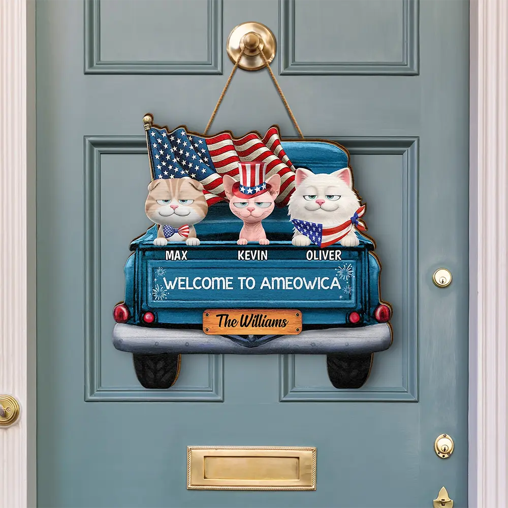Welcome To Ameowica - Personalized Custom Shaped Wood Sign - Image 3