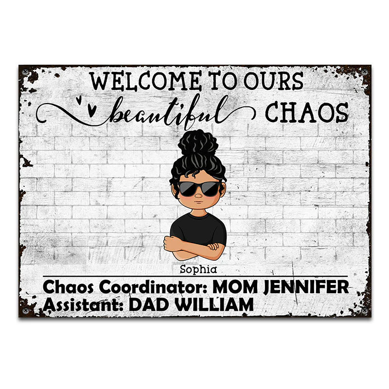 Welcome To Beautiful Chaos - Family Welcome Sign - Personalized Custom Classic Metal Signs - Image 4