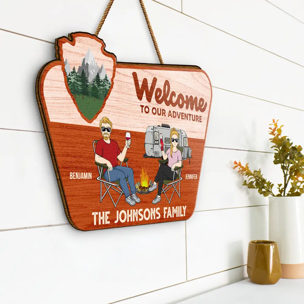 Welcome To Our Adventure - Personalized Custom Shaped Wood Sign - Image 2