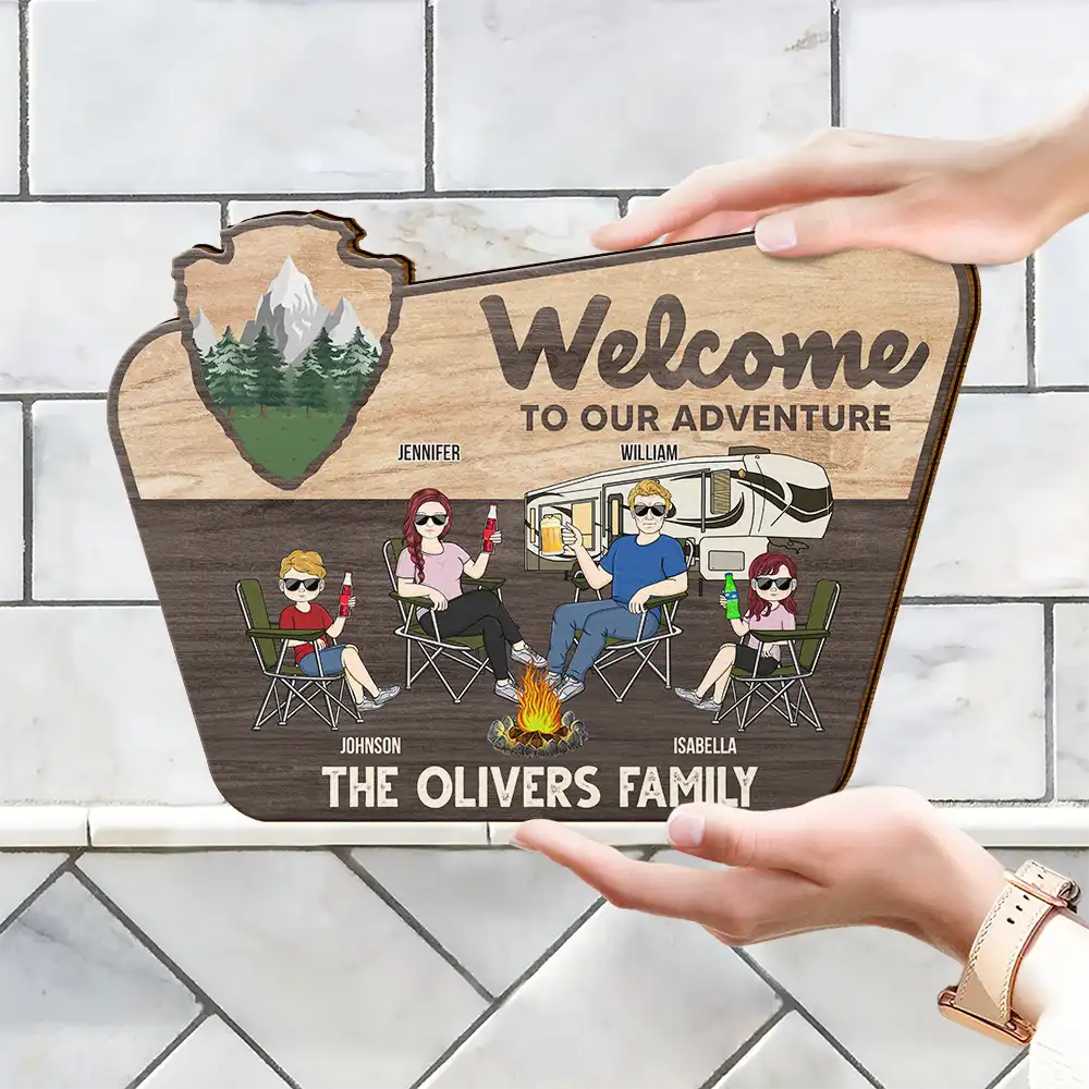 Welcome To Our Adventure - Personalized Custom Shaped Wood Sign - Image 4