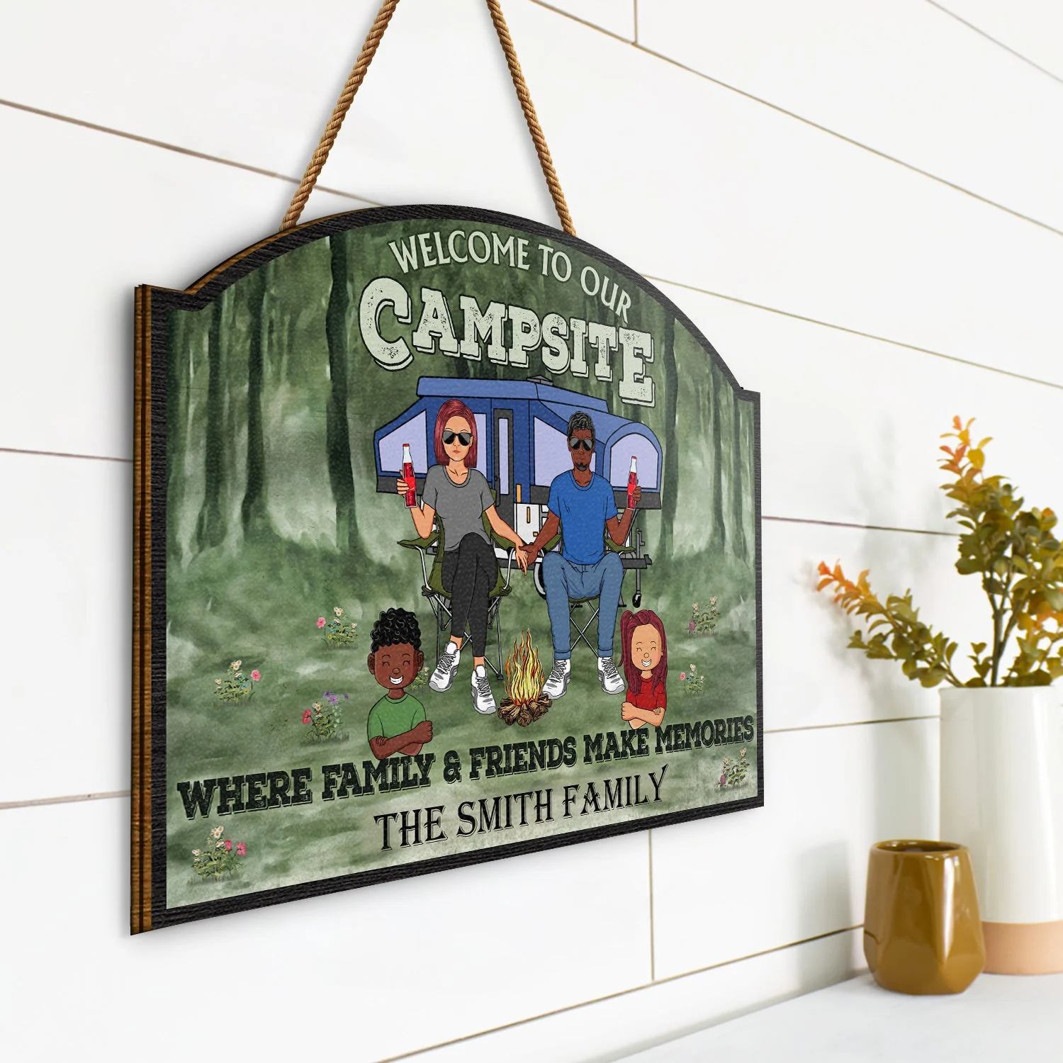 Welcome To Our Campsite - Gift For Camping Lovers, Campsite, Camping Decor, Couple, Family, Pet Lovers - Personalized Custom Shaped Wood Sign - Image 2