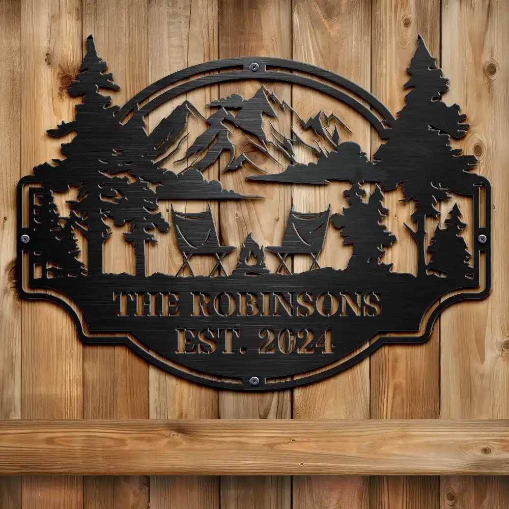 Welcome To Our Campsite - Personalized Cutout Metal Sign - Image 2