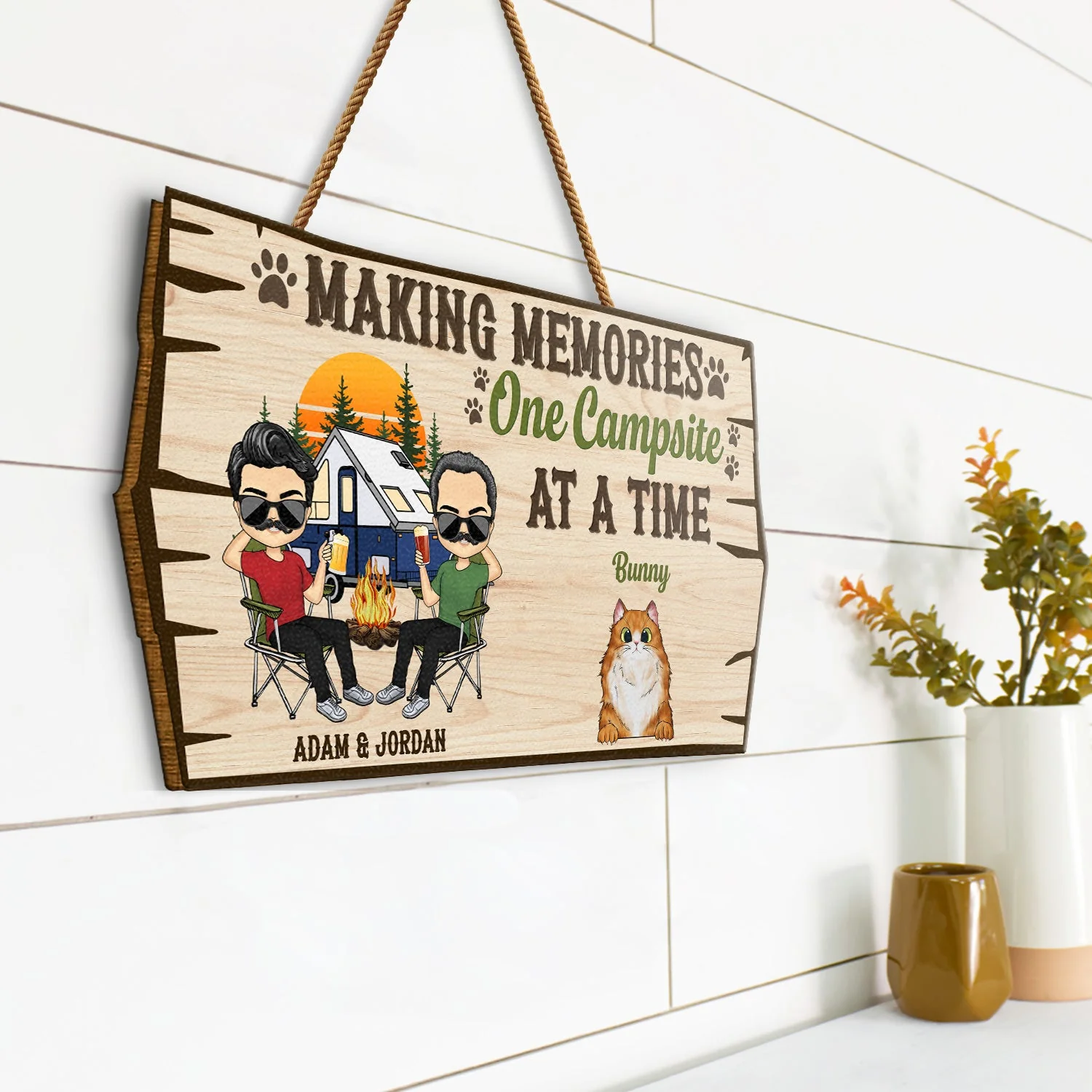 Welcome To Our Campsite Protected By Dogs Cats Pets - Gift For Couples, Campers, Camping Lovers, Travelers - Personalized Custom Shaped Wood Sign - Image 2