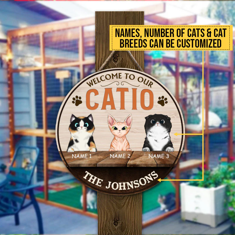 Welcome To Our Catio, Catio Decor, Cat Enclosure Decor, Cat Lover Gift, Custom Wood Circle Sign - Image 3