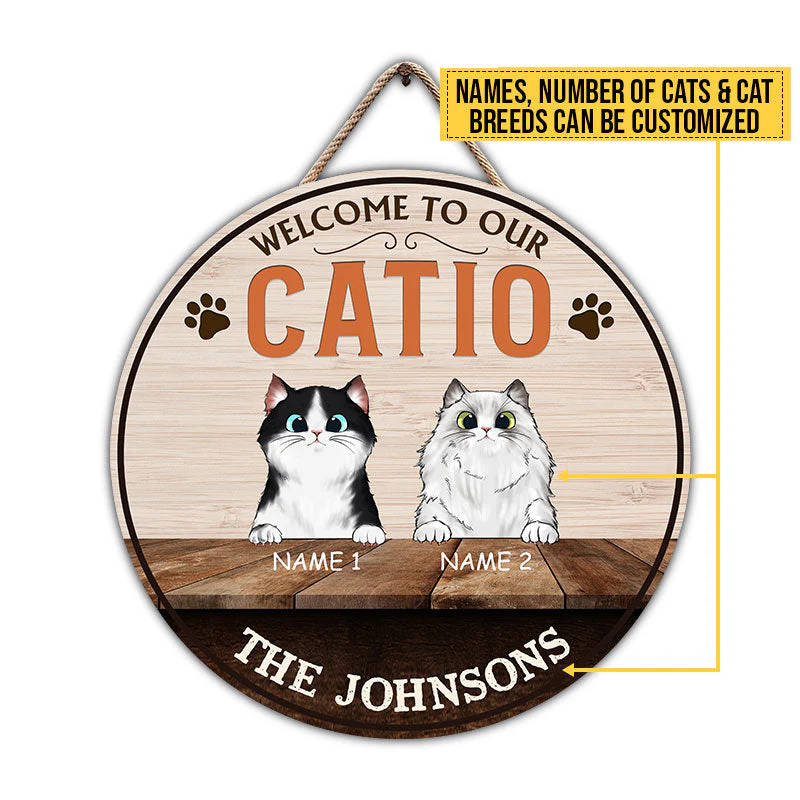 Welcome To Our Catio, Catio Decor, Cat Enclosure Decor, Cat Lover Gift, Custom Wood Circle Sign - Image 4