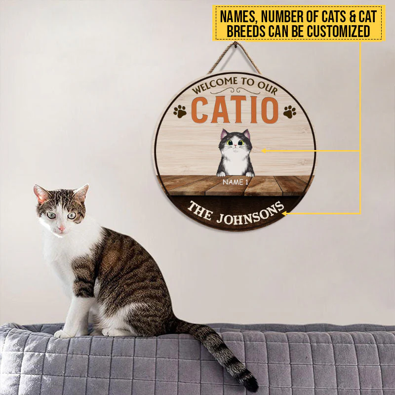 Welcome To Our Catio, Catio Decor, Cat Enclosure Decor, Cat Lover Gift, Custom Wood Circle Sign - Image 5