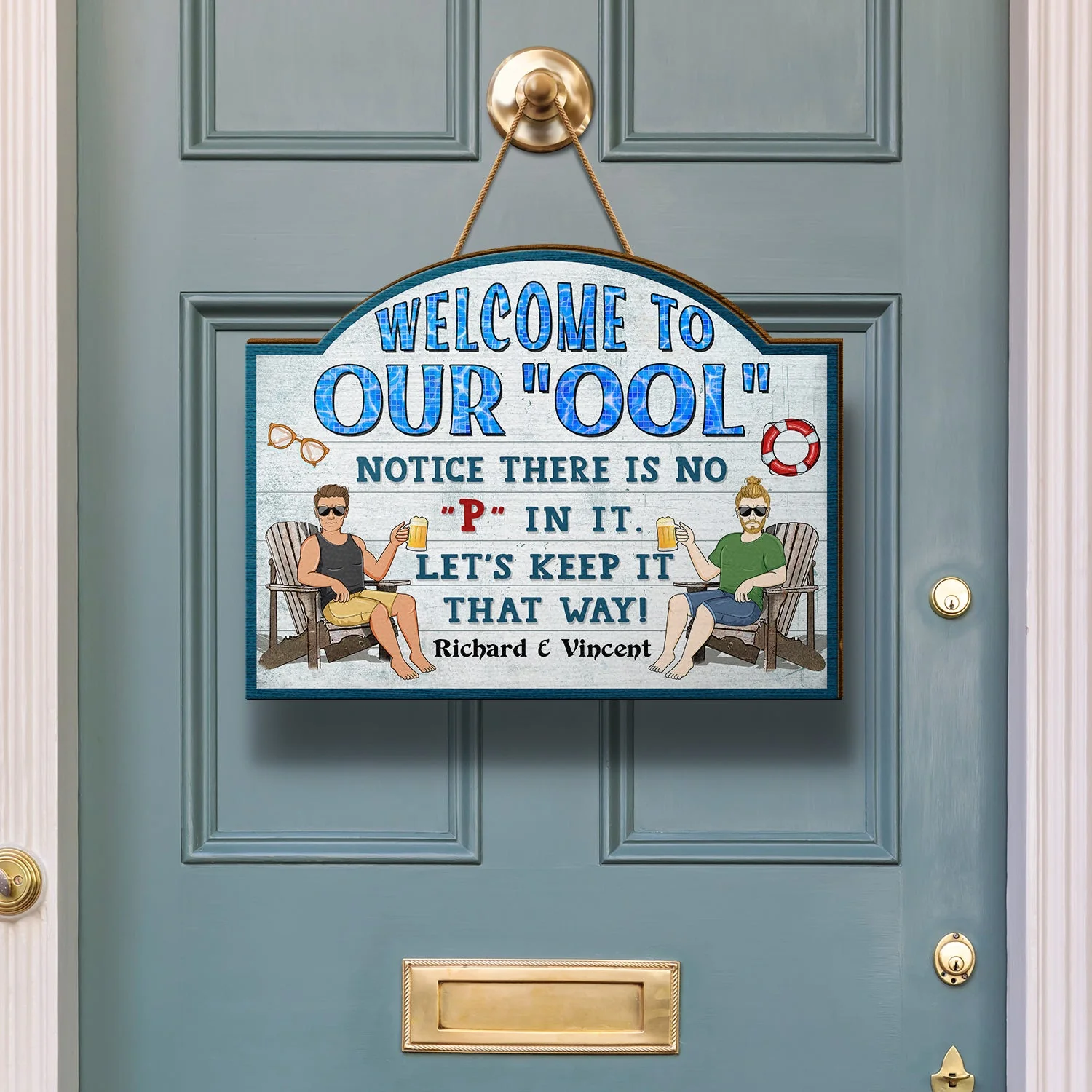 Welcome To Our Ool Notice There Is No P In It Poolside - Home Decor, Backyard Decor, Gift For Her, Him, Family, Couples, Husband, Wife - Personalized Custom Shaped Wood Sign - Image 3