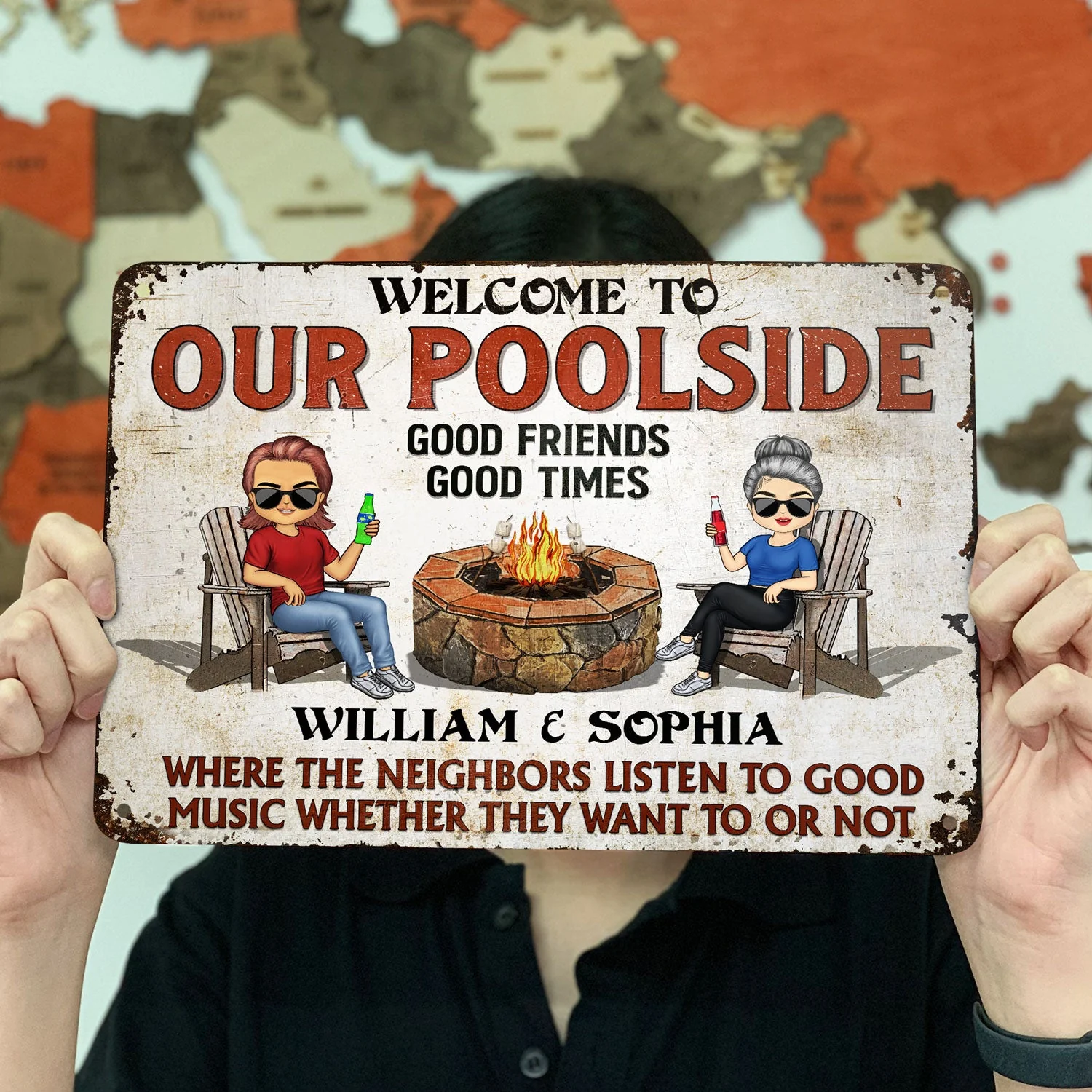 Welcome To Our Patio Grilling Listen To The Good Music - Backyard Sign - Personalized Custom Classic Metal Signs - Image 4