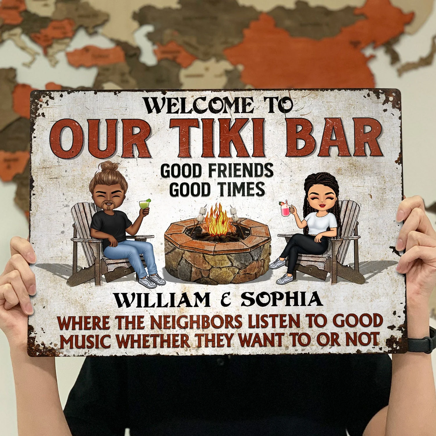 Welcome To Our Patio Grilling Listen To The Good Music - Backyard Sign - Personalized Custom Classic Metal Signs - Image 5