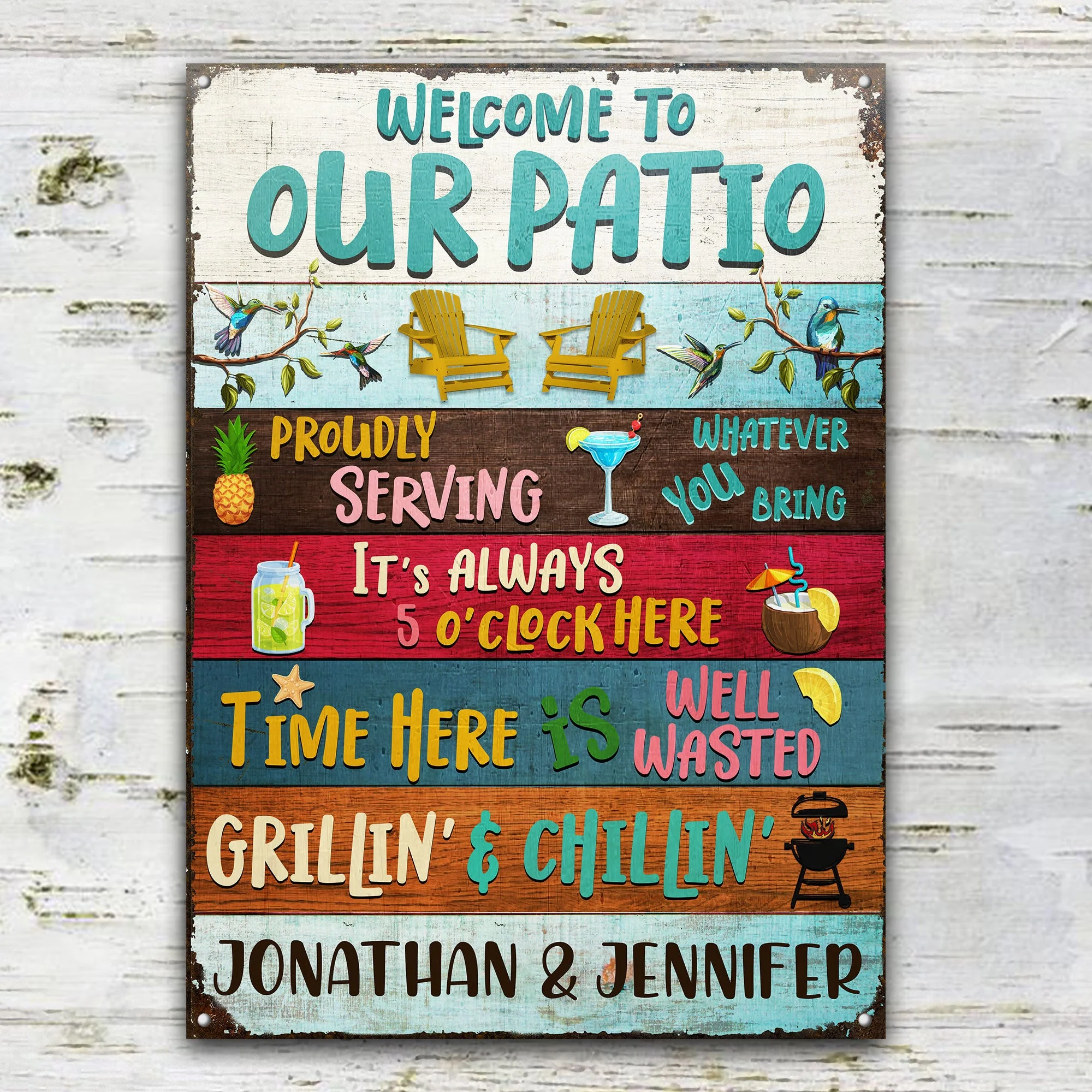 Welcome To Our Patio It's 5 O' Clock - Patio Outside Decor - Personalized Custom Classic Metal Signs - Image 2