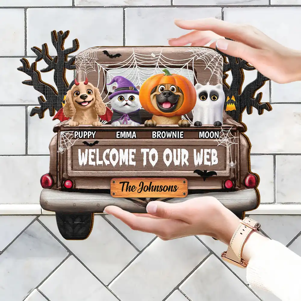 Welcome To Our Web Halloween Truck - Personalized Custom Shaped Wood Sign - Image 4