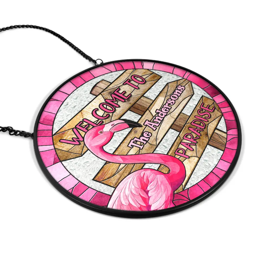 Welcome To Paradise - Personalized Stained Glass Window Hanging Suncatcher - Image 2