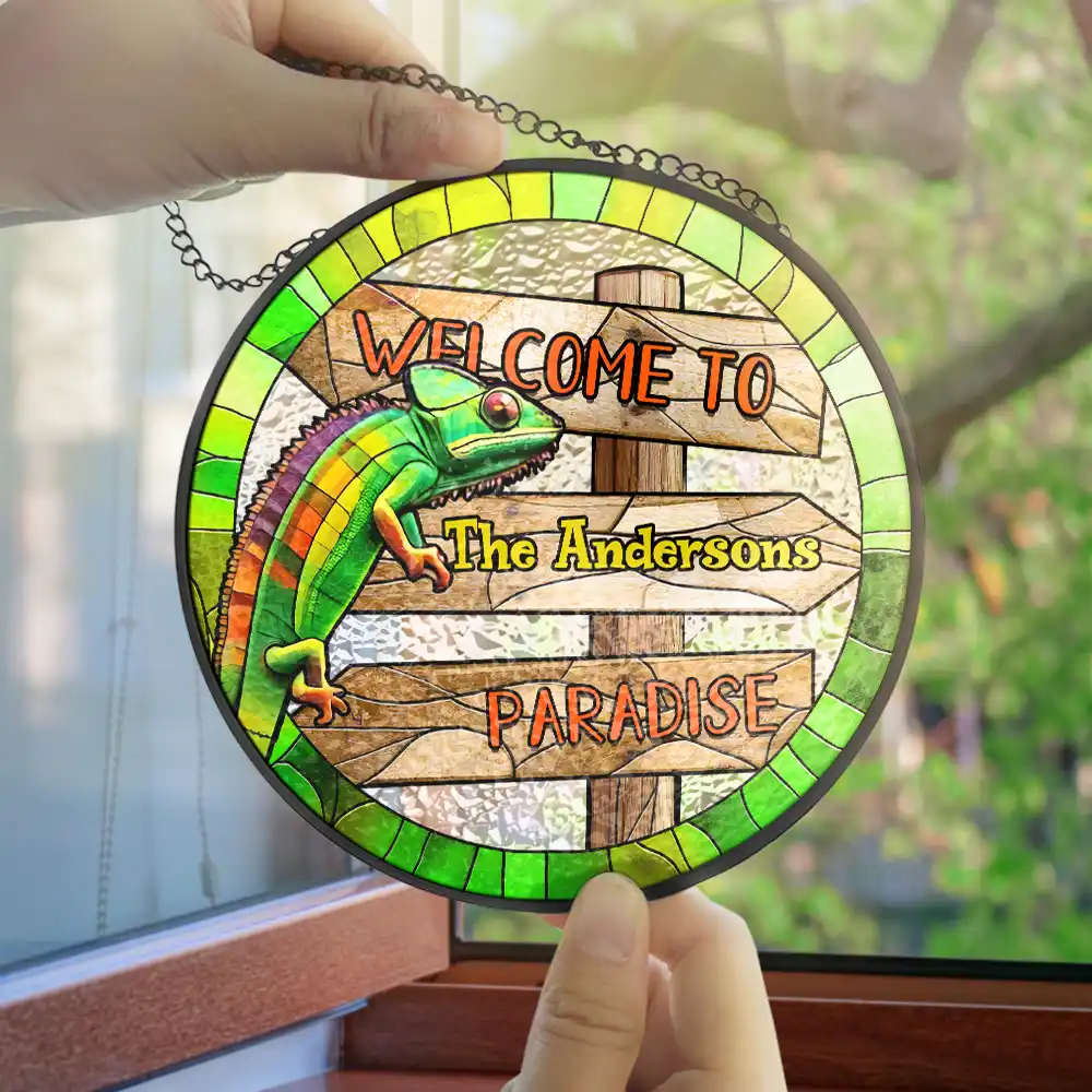 Welcome To Paradise - Personalized Stained Glass Window Hanging Suncatcher - Image 4