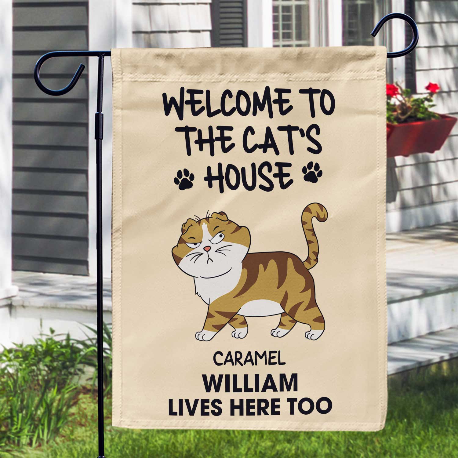 Welcome To The Cats' House Funny Cartoon Style - Home Decor Gift For Cat Lovers - Personalized Flag - Image 3