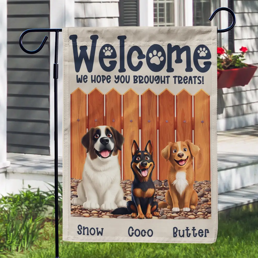 Welcome We Hope You Brought Treats 3D Effect Dogs - Personalized Flag - Image 3