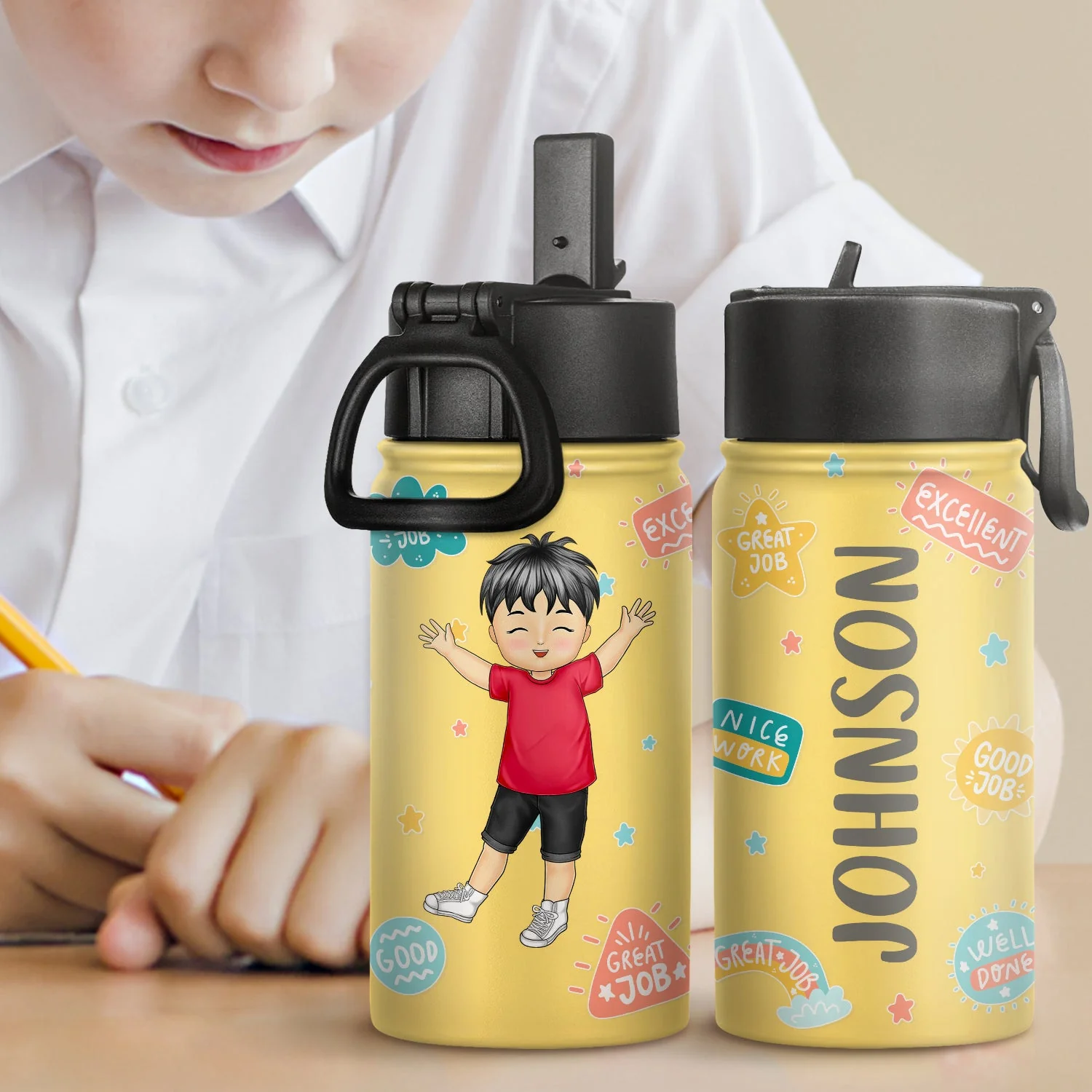 Well Done Awesome Encouragement - Gift For Kids - Personalized Kids Water Bottle - Image 2