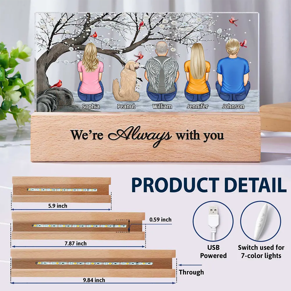 We're Always With You Memorial Family - Personalized Rectangle LED Light - Image 6