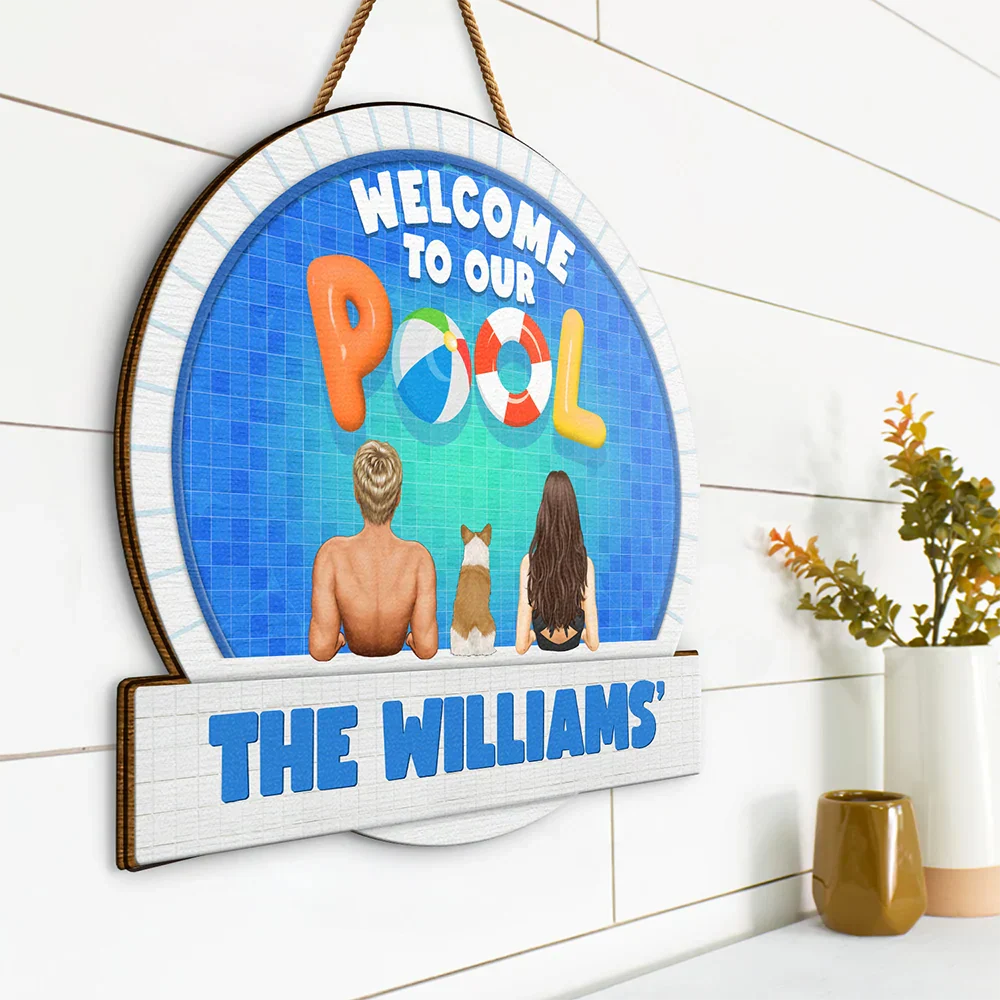 We're In The Pool Family - Personalized Custom Shaped Wood Sign - Image 2