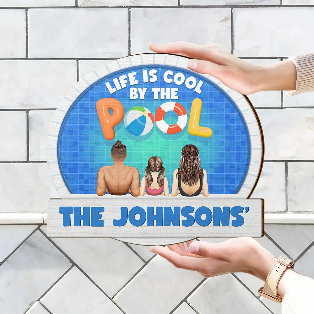 We're In The Pool Family - Personalized Custom Shaped Wood Sign - Image 4