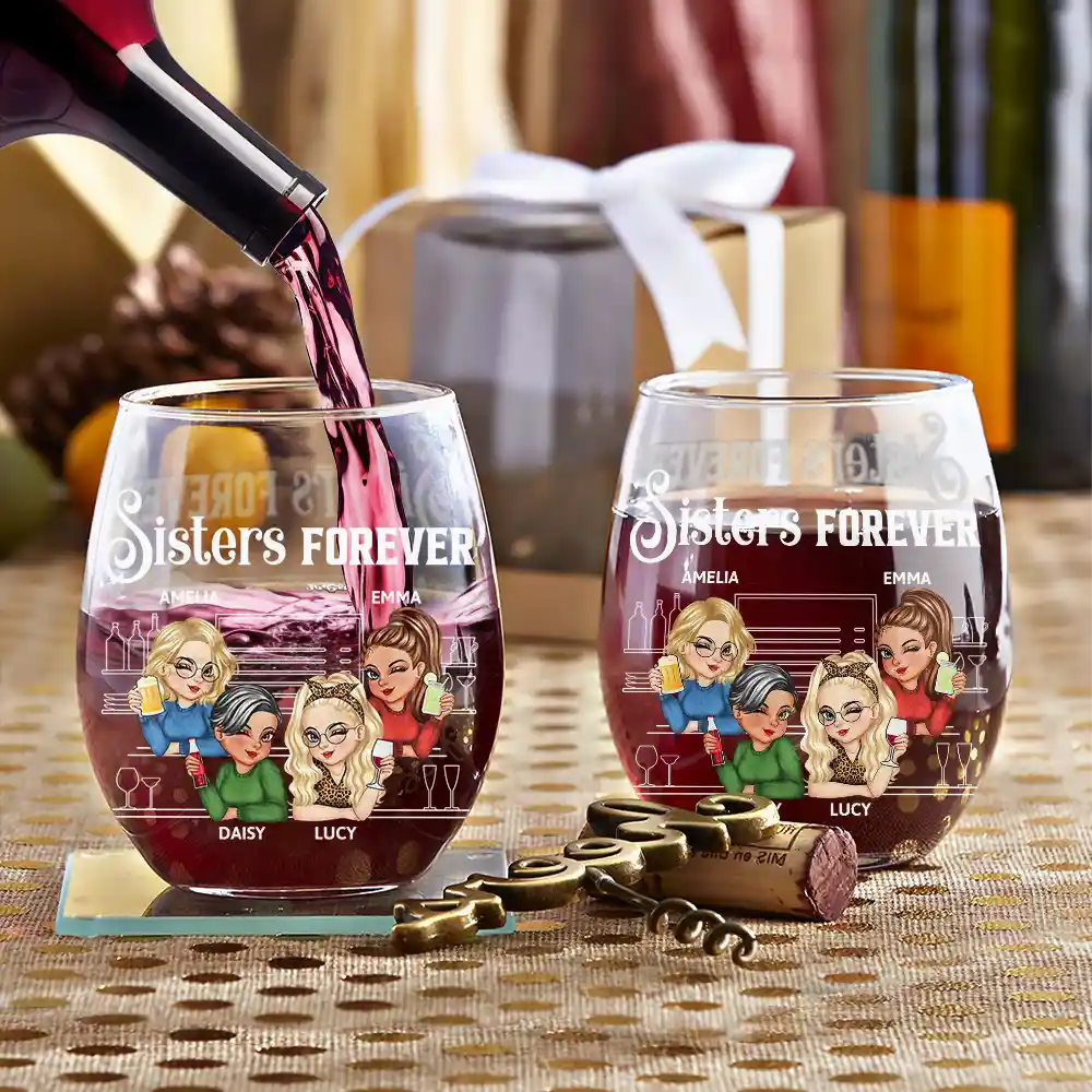 We're Not Sugar And Spice And Everything Nice Bestie - Personalized Stemless Wine Glass - Image 3