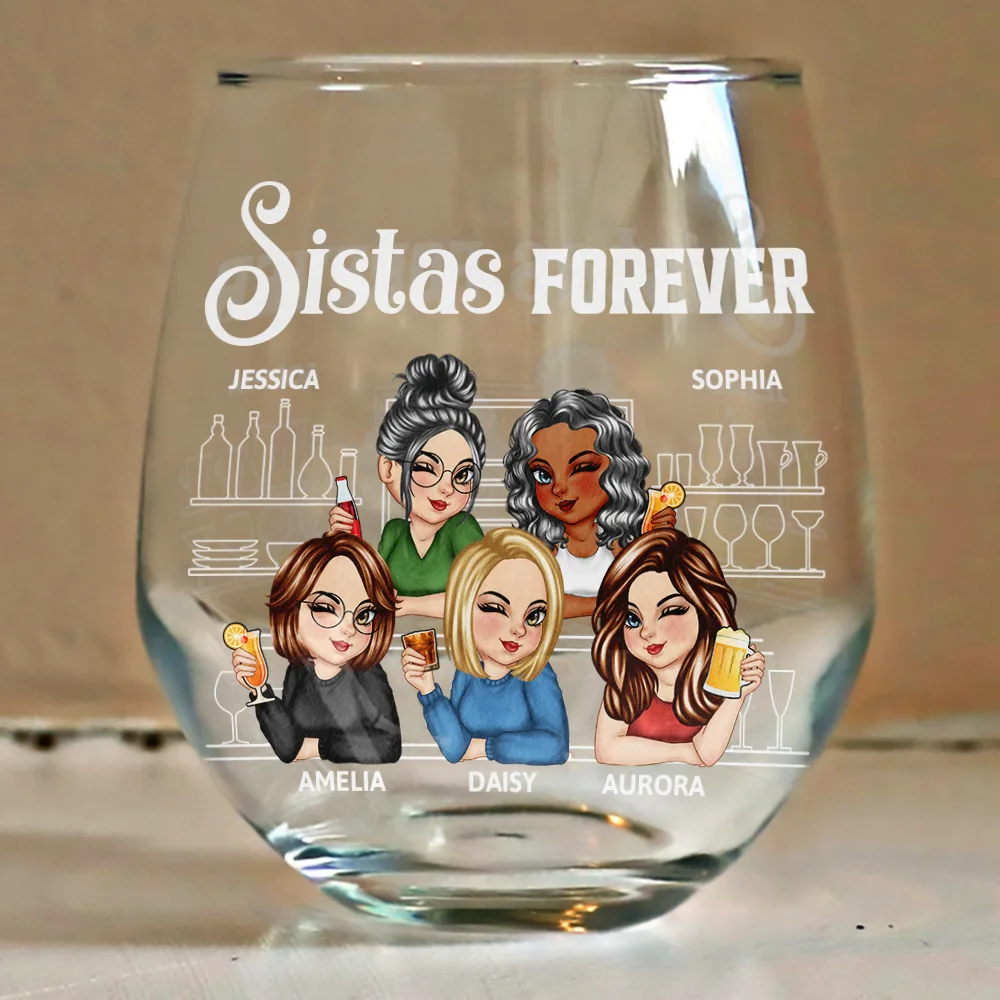 We're Not Sugar And Spice And Everything Nice Bestie - Personalized Stemless Wine Glass - Image 4