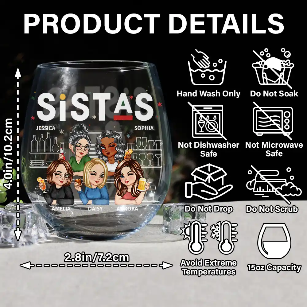 We're Not Sugar And Spice And Everything Nice Bestie - Personalized Stemless Wine Glass - Image 5