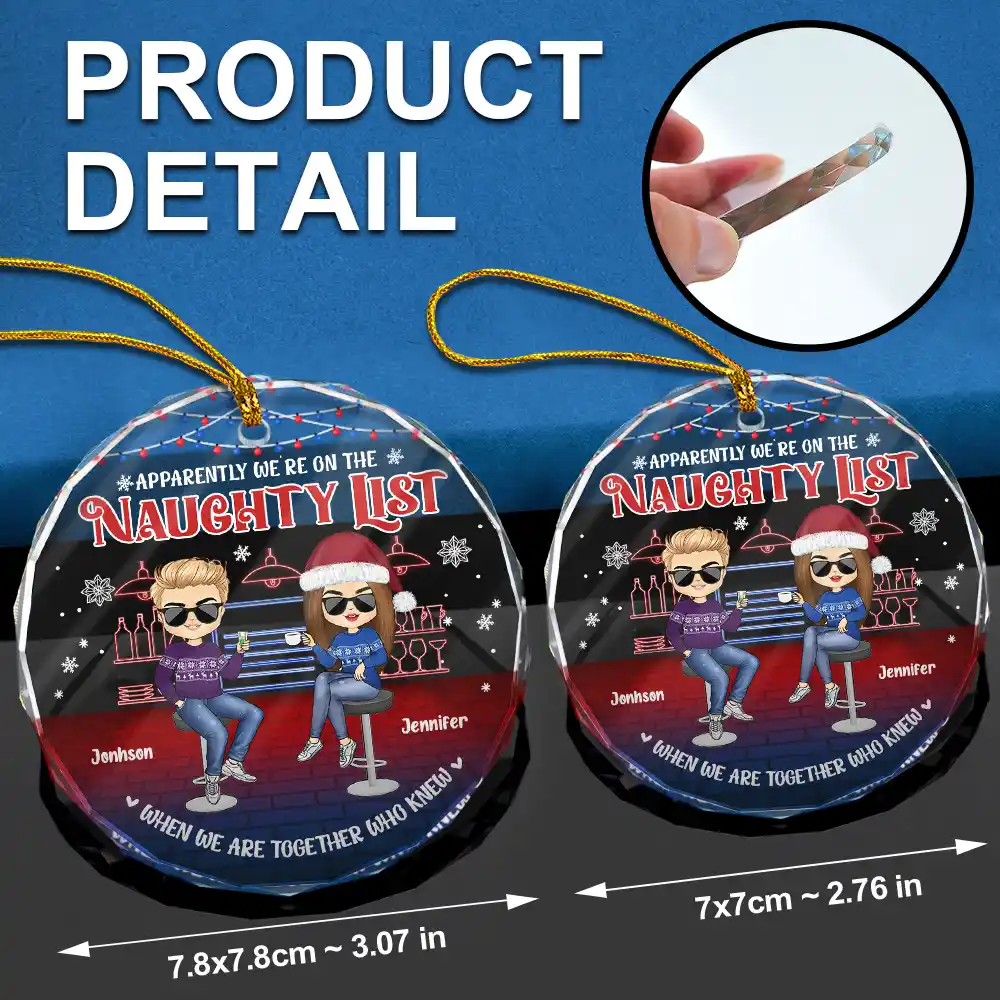 We're On The Naughty List Besties - Personalized Circle Glass Ornament - Image 6