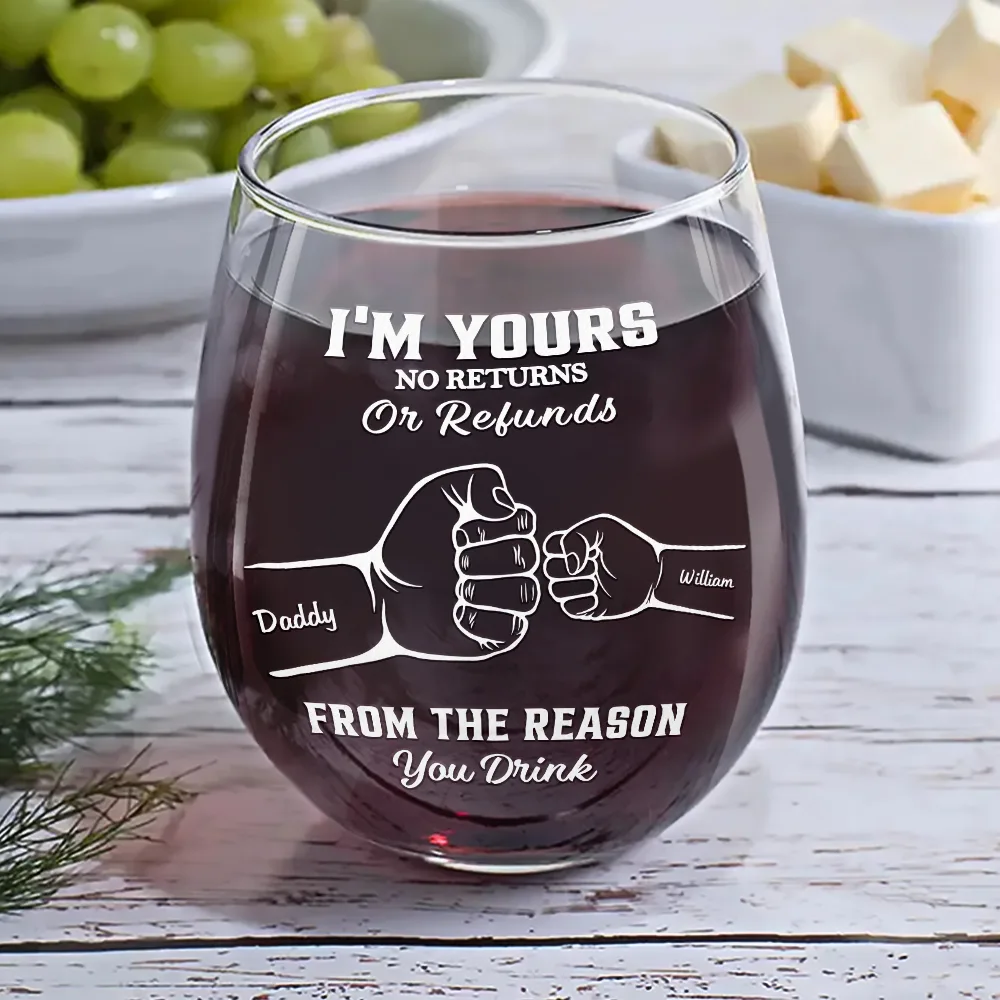 We're Yours No Returns Or Refunds Hands In Hands - Personalized Stemless Wine Glass - Image 6