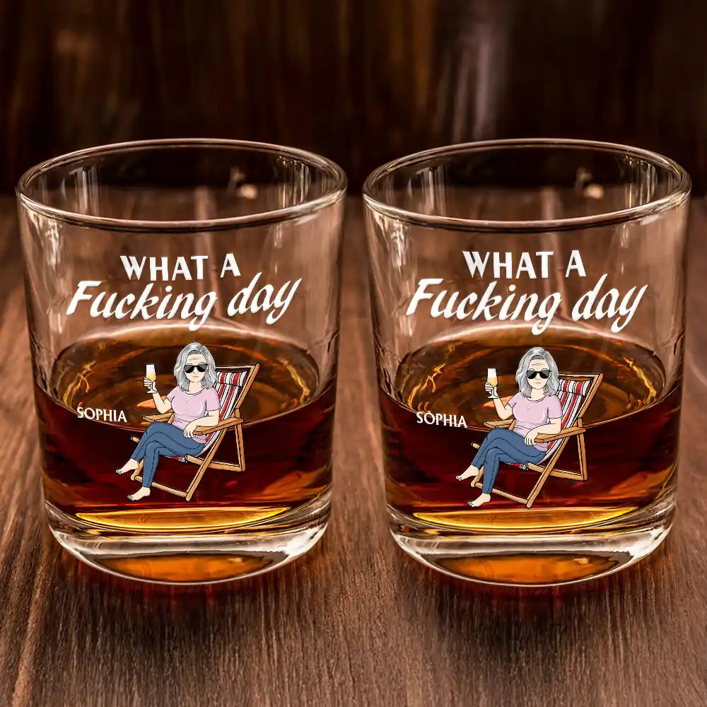 What A Day Funny Man Woman - Personalized Whiskey Glass - Image 2