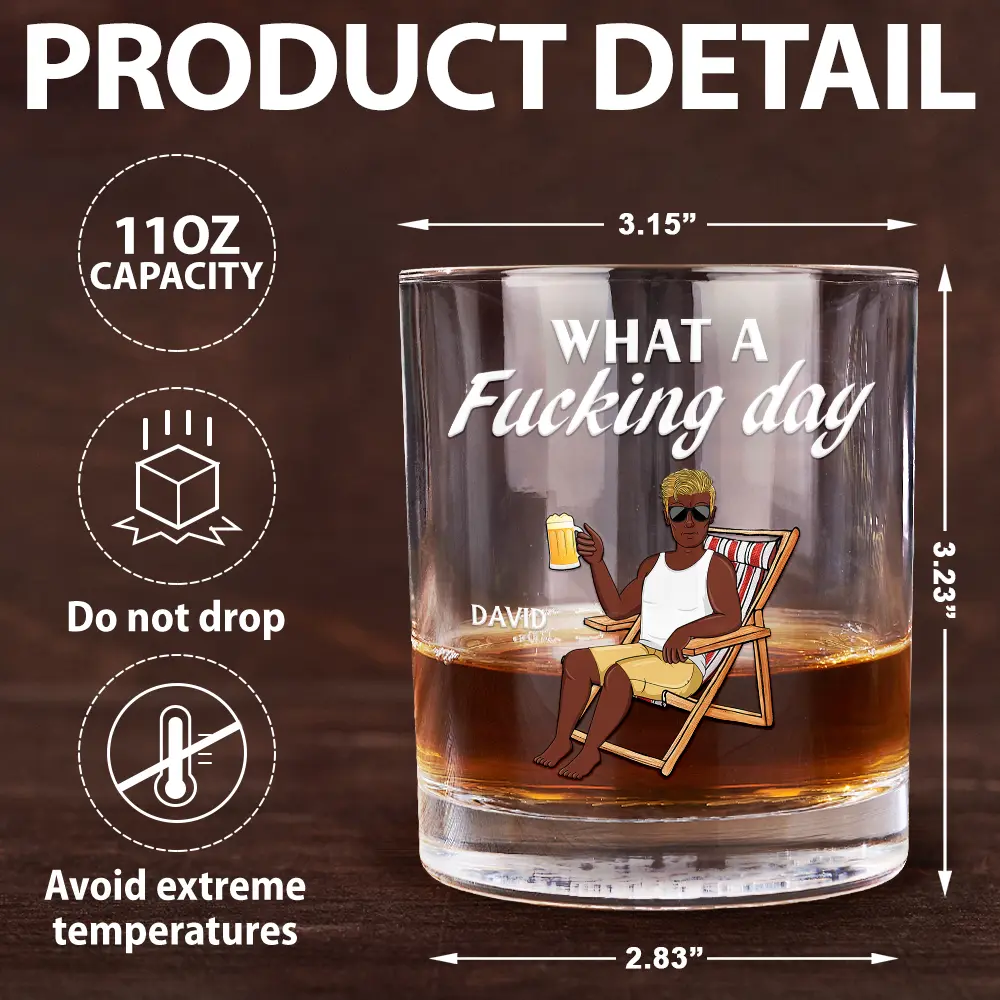 What A Day Funny Man Woman - Personalized Whiskey Glass - Image 5