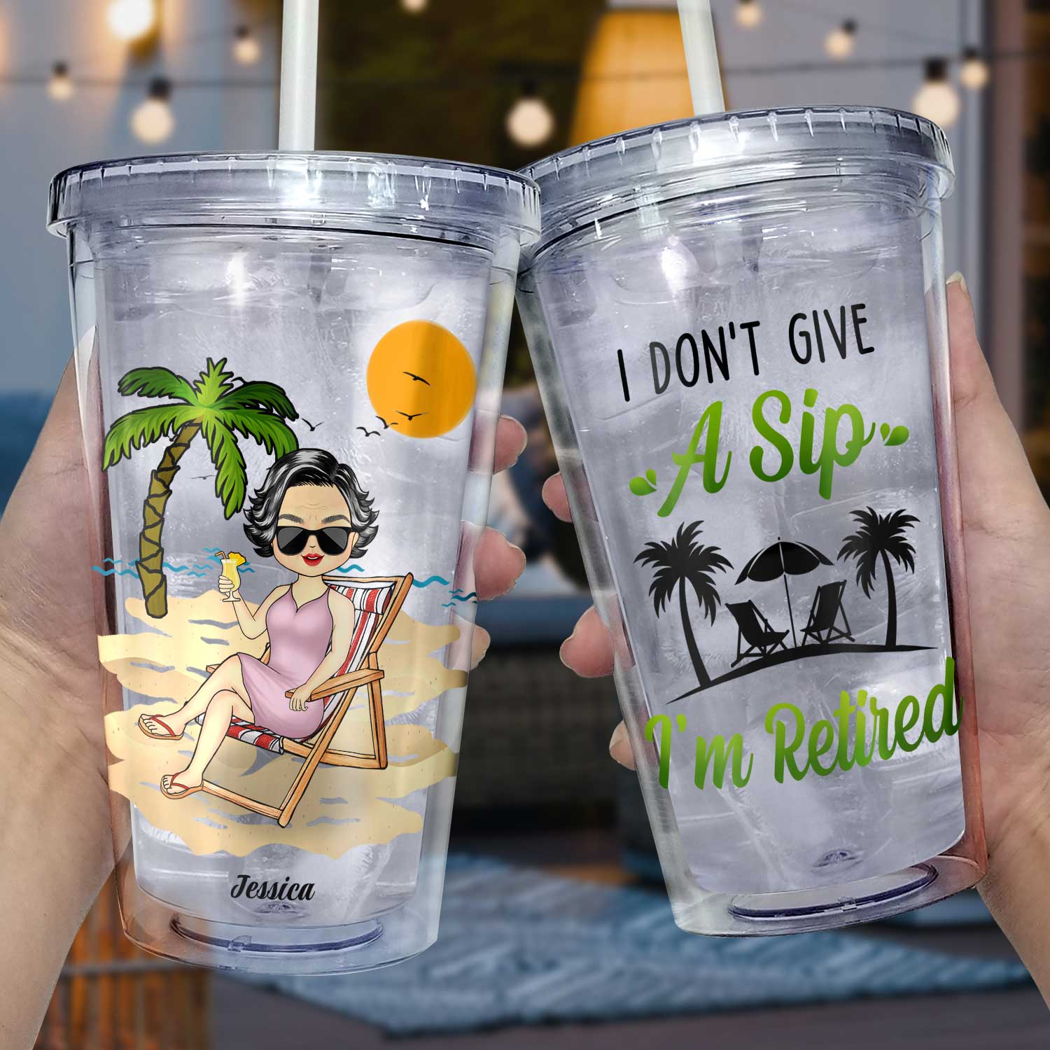 What Day Is Today Who Cares I'm Retired Summer Beach - Birthday, Retirement Gift For Yourself, Dad, Mom, Grandpa, Grandma, BFF Best Friends, Colleagues - Personalized Acrylic Insulated Tumbler With Straw - Image 3