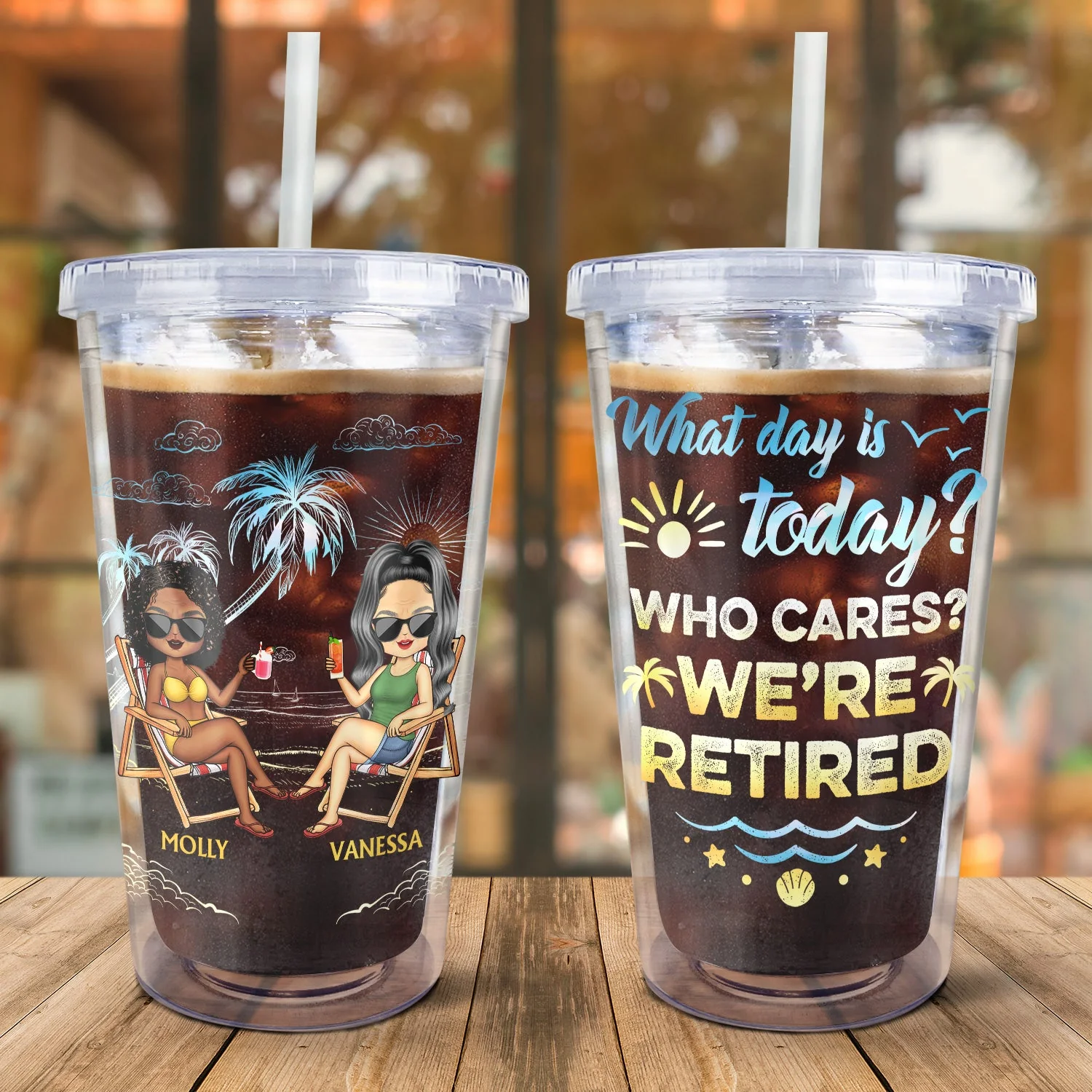What Day Is Today Who Cares We're Retired - Gift For Parents, Grandparents, Retired, Retirement Gift - Personalized Acrylic Insulated Tumbler With Straw - Image 2