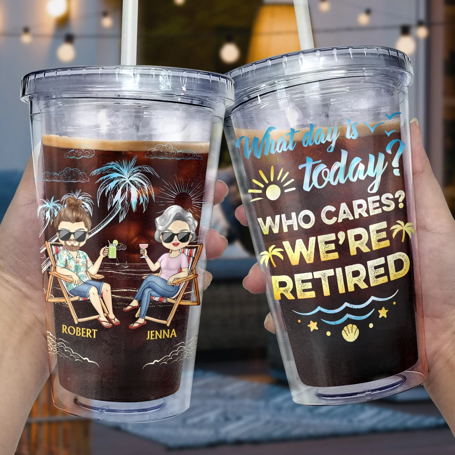 What Day Is Today Who Cares We're Retired - Gift For Parents, Grandparents, Retired, Retirement Gift - Personalized Acrylic Insulated Tumbler With Straw - Image 3