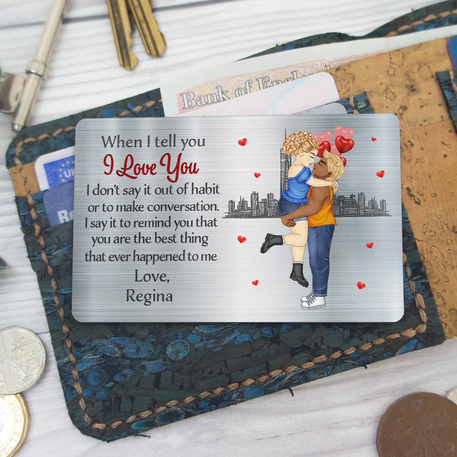 When I Tell You I Love You Cartoon - Gift For Couples, Husband, Wife - Personalized Aluminum Wallet Card - Image 5