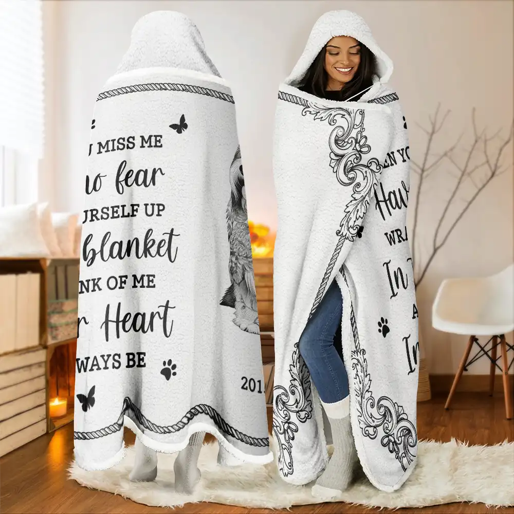 When You Miss Me Memorial Chinoiserie Toile Dog Cat - Personalized Wearable Hooded Blanket - Image 2