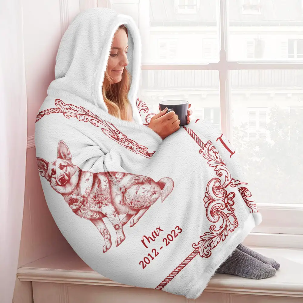 When You Miss Me Memorial Chinoiserie Toile Dog Cat - Personalized Wearable Hooded Blanket - Image 3