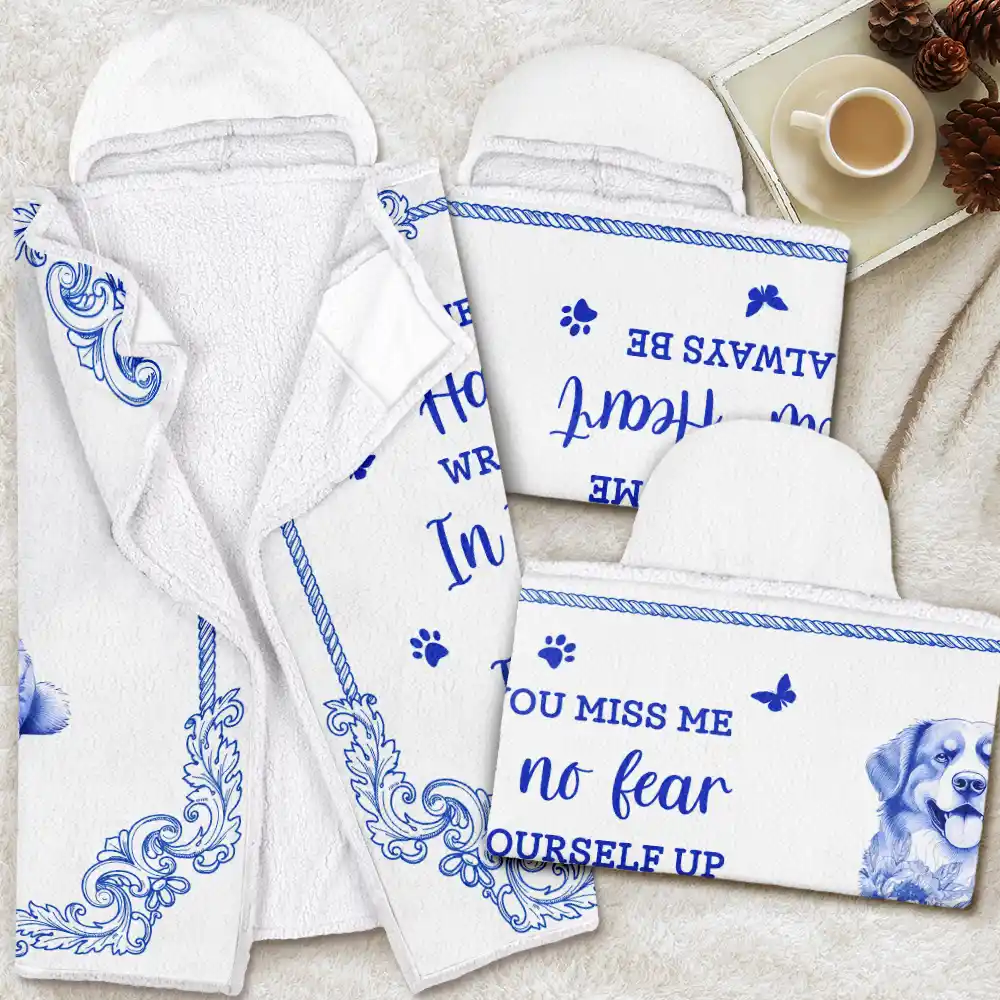 When You Miss Me Memorial Chinoiserie Toile Dog Cat - Personalized Wearable Hooded Blanket - Image 4