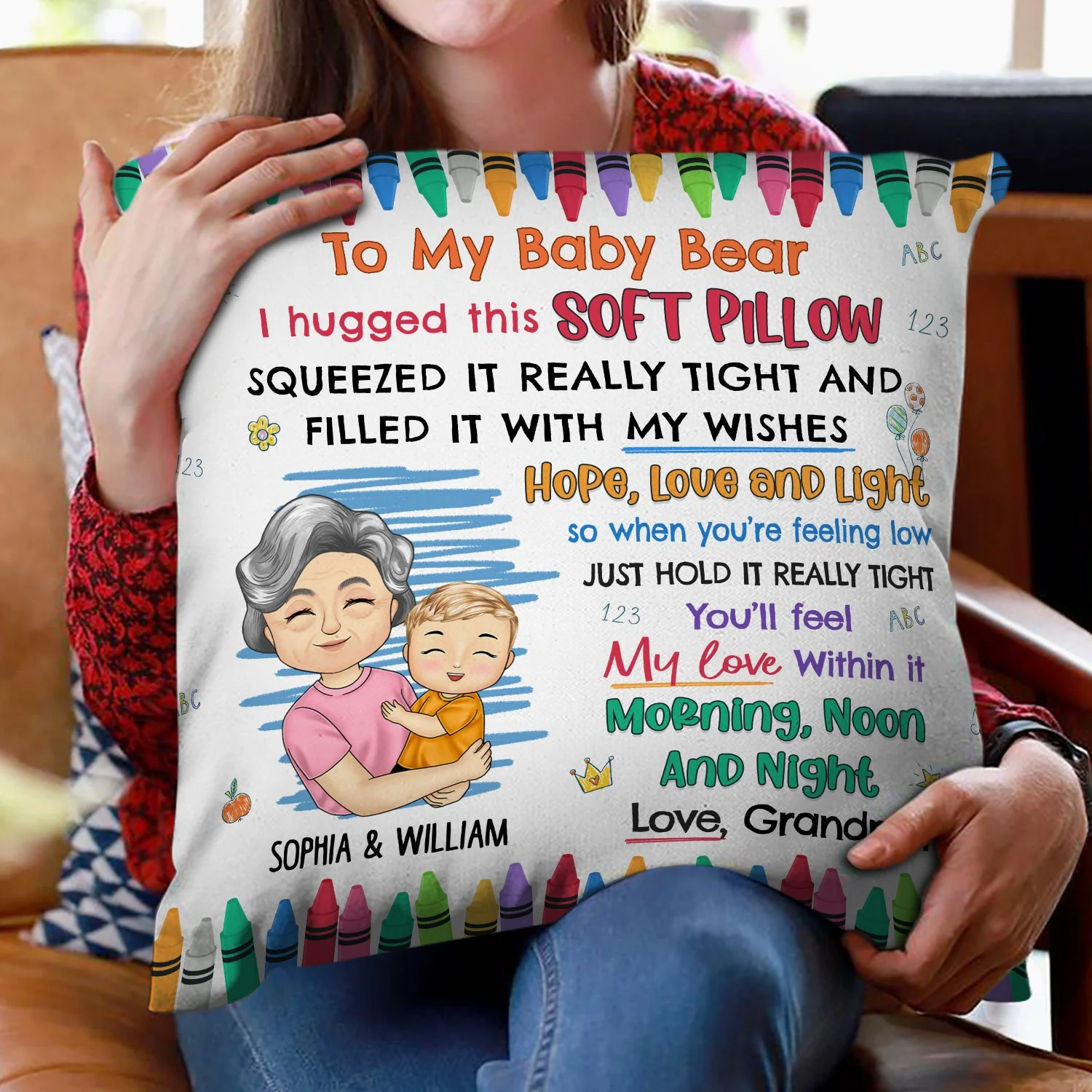 When You're Feeling Low Just Hold It Tightly - Gift For Granddaughter, Grandson, Kids - Personalized Pillow - Image 2