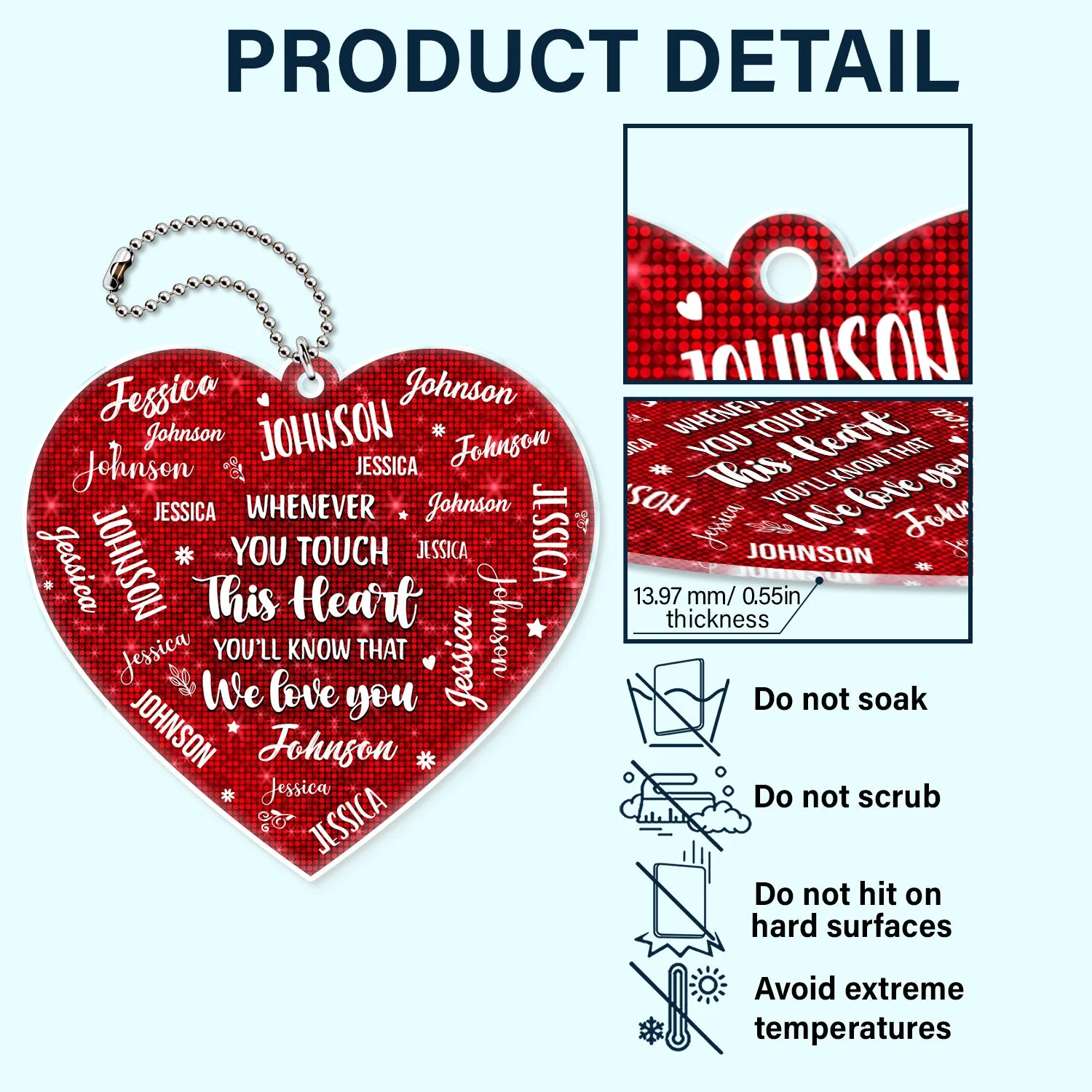 Whenever You Touch This Heart - Loving Gift For Mom, Grandma - Personalized Acrylic Car Hanger - Image 5