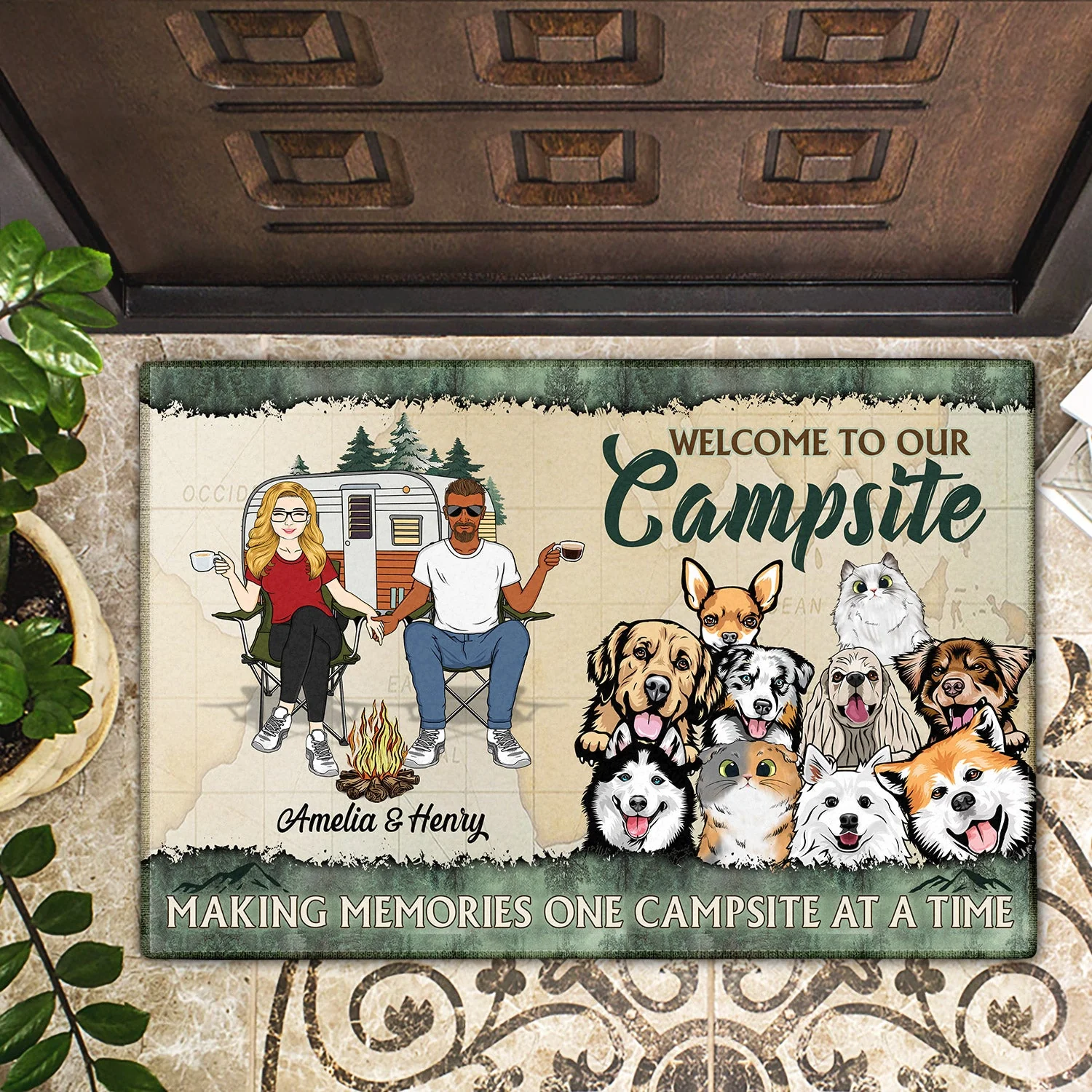 Where Family And Friends Make Memories - Gift For Pet, Camping Lovers, Campsite, Camping Decor, Couple, Family - Personalized Custom Doormat - Image 2