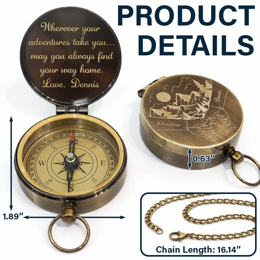 Wherever Your Adventures Take You - Personalized Engraved Brass Compass - Image 3