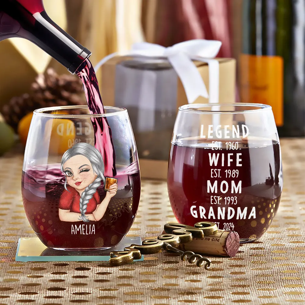 Wife Mom Grandma - Personalized Stemless Wine Glass - Image 3