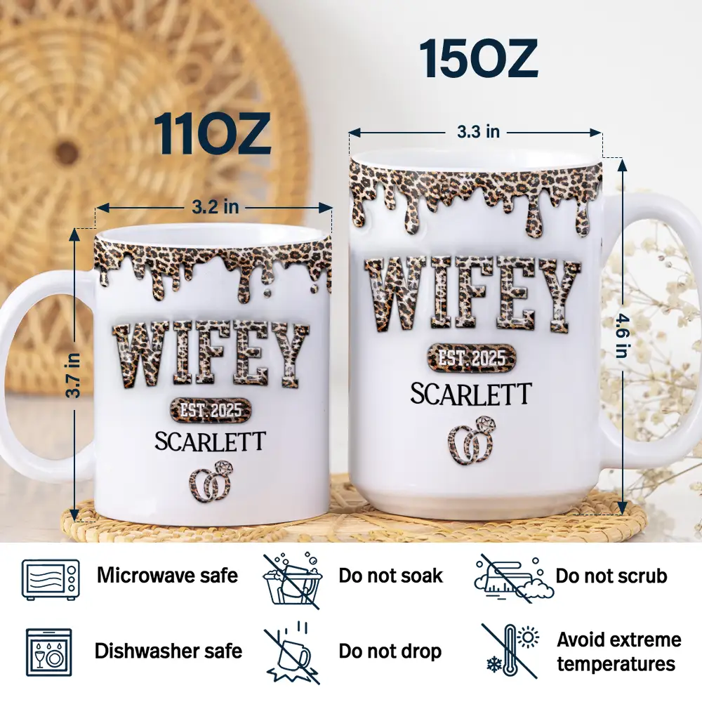 Wifey Hubby Est Couple - 3D Inflated Effect Printed Mug, Personalized White Edge-to-Edge Mug - Image 5