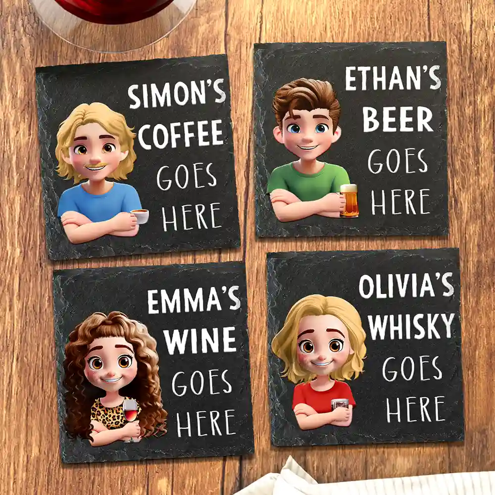 Wine Whisky Beer Goes Here - Personalized Slate Coaster