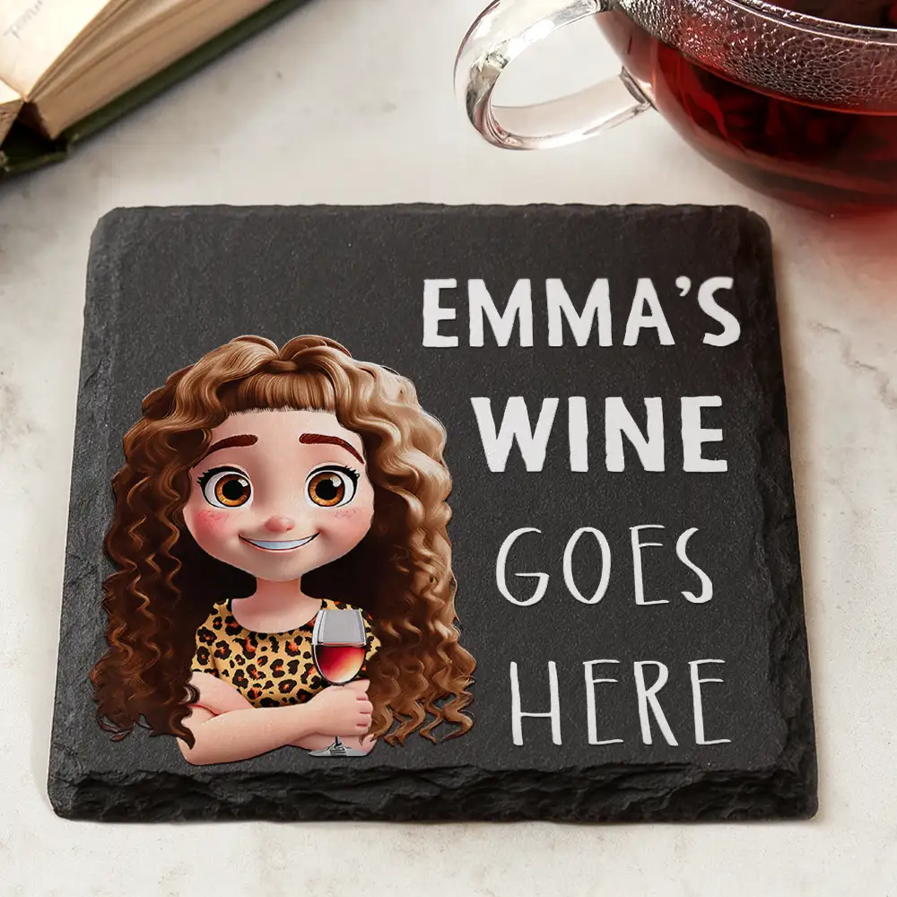 Wine Whisky Beer Goes Here - Personalized Slate Coaster - Image 2