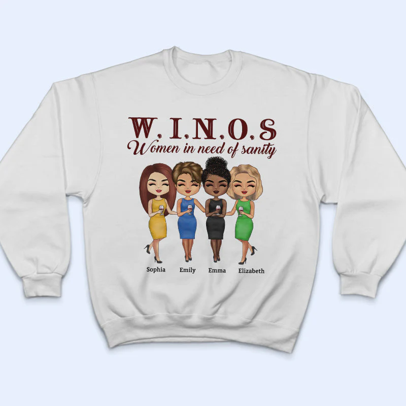 Winos Women In Need Of Sanity Wine - BFF Bestie Gift - Personalized Custom T Shirt - Image 5