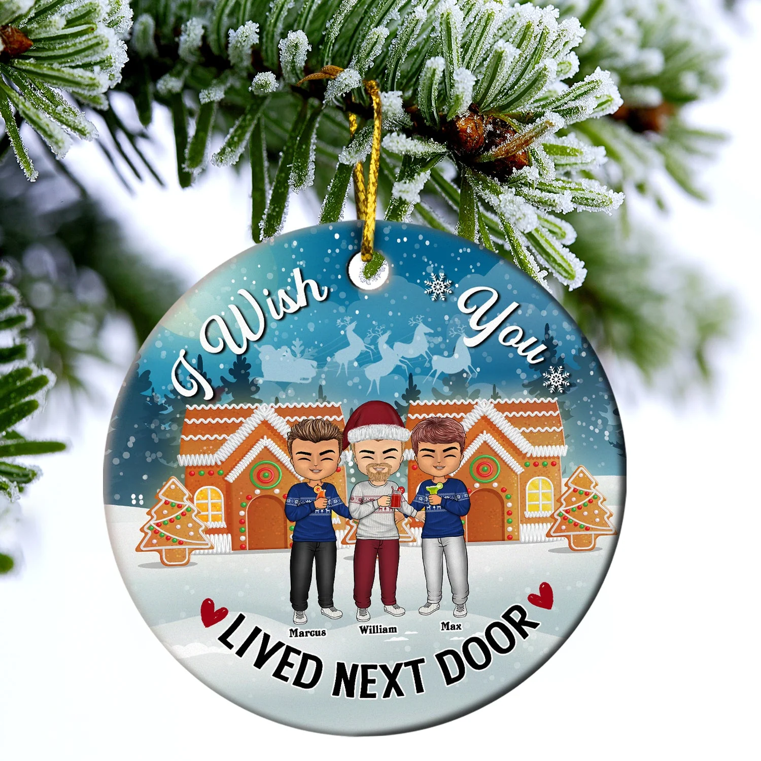 Wish You Lived Next Door - Christmas Besties Gift - Personalized Custom Circle Ceramic Ornament - Image 3
