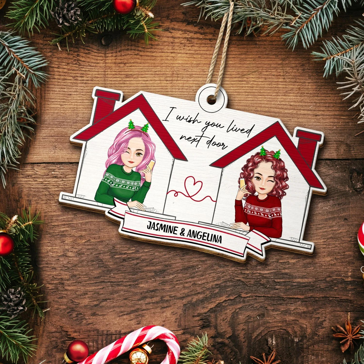 Wish You Lived Next Door - Christmas Gift For Besties - Personalized Custom Shaped Wooden Ornament - Image 5