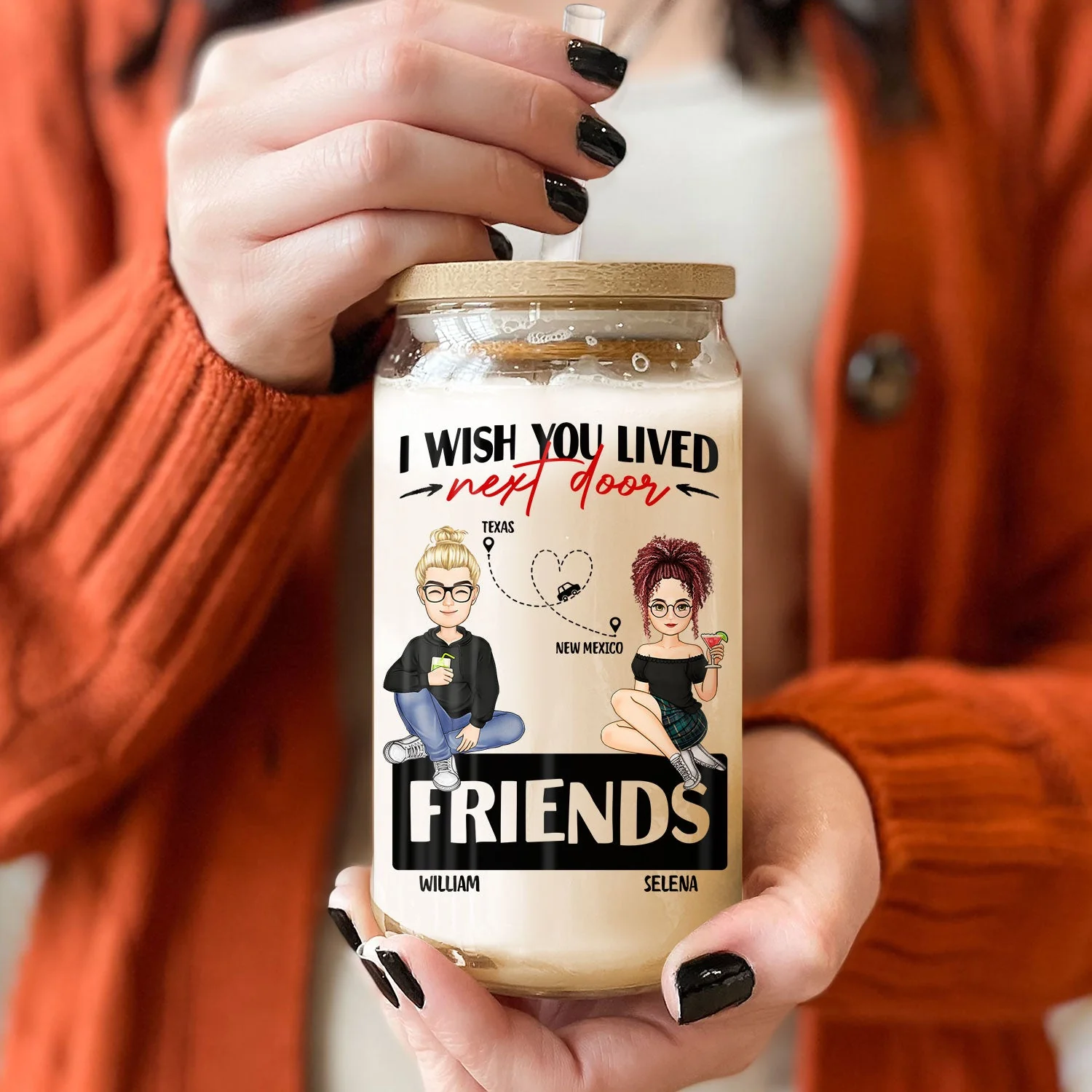 Wish You Lived Next Door - Gift For Siblings And Besties - Personalized Clear Glass Can - Image 2